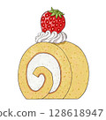 帶有草莓和奶油的可愛蛋糕卷的插圖 128618947
