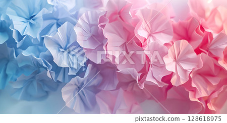 Pastel Panorama: Pink and Blue Paper Background, Soft Color Palette: Panoramic Shot of Pink and Blue Paper-Ai-generated 128618975