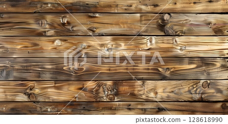 Wooden Elegance: Smooth Plank Background for a Polished Look, Natural Charm: Background with Smooth Wooden Planks for Warmth-Ai-generated 128618990