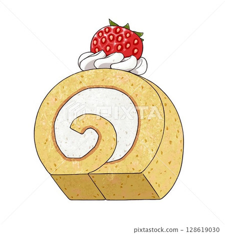 帶有草莓和奶油的可愛蛋糕卷的宣傳插圖 128619030