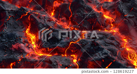 Fiery Black and Red Lava Volcano Background, Dynamic Black and Red Lava Flow Background, Intense Black and Red Volcanic Eruption Background - Ai Generated Fiery Black and Red Lava Volcano Background, Dynamic Black and Red Lava Flow Background, Intense Black and Red Volcanic Eruption Background - Ai Generated 128619227