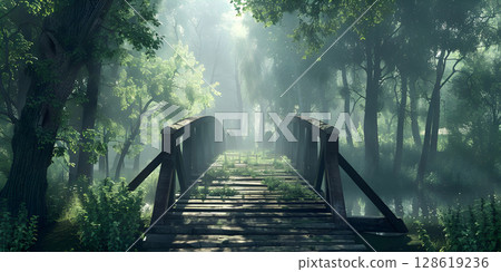 Serene Forest Bridge Landscape Background, Tranquil Wooden Bridge in the Forest, Forest Bridge Spanning Through Lush Trees - Ai Generated Serene Forest Bridge Landscape Background, Tranquil Wooden Bridge in the Forest, Forest Bridge Spanning Through Lush Trees - Ai Generated 128619236