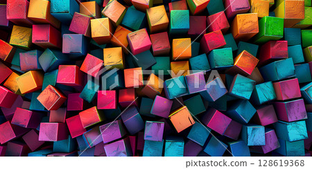 Cubism Carnival: A Vibrant Display of Colorful Cubes, Prismatic Playland: Exploring the World of Colorful Cubes, Spectral Symphony: Harmonizing Hues in a Cubic Canvas - Ai Generated 128619368