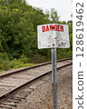 Old Warning Sign Along Railway Tracks 128619462