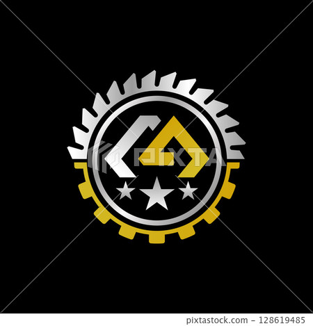 Logo design graphic concept creative premium vector stock image top sell initial M or CA font with gear circular saw blade handmade mechanical service 128619485