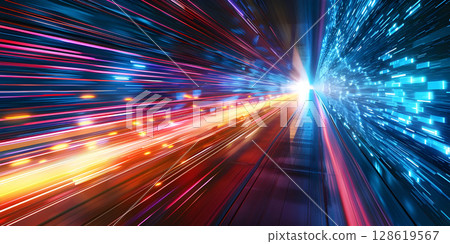 Velocity Illumination: Abstract Background for High-Speed Technology Concept, Luminary Momentum: Light Abstract Background Evoking High-Speed Technology Concept - Ai Generated 128619567