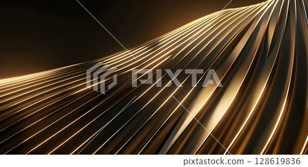 Opulent Elegance: Background of Golden Lines, Gilded Sophistication: Luxurious Golden Line Background, Golden Splendor: A Background Adorned with Luxury Lines - Ai Generated 128619836