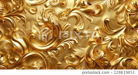 Golden Wallpaper Background of Luxury, Luxurious Golden Wallpaper Background, Golden Luxe: A Background Featuring Opulent Golden Wallpaper - Ai Generated 128619851