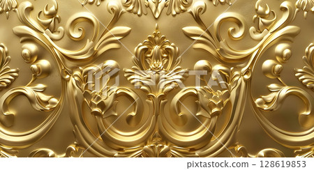 Golden Wallpaper Background of Luxury, Luxurious Golden Wallpaper Background, Golden Luxe: A Background Featuring Opulent Golden Wallpaper - Ai Generated 128619853