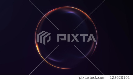 Minimal glowing sphere with elegant purple and orange rim light. Perfect for tech, science, or futuristic concepts. Minimal glowing sphere with elegant purple and orange rim light. Perfect for tech, science, or futuristic concepts. 128620101