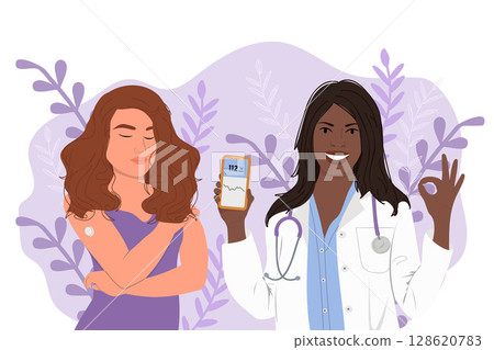 The patient consults with therapists for using a flash glucose monitor. 128620783