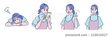 Anime-style girl facial expression set Anime-style girl facial expression set 128620827