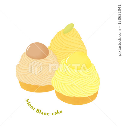 Autumn sweets illustration: Three kinds of Mont Blanc cake 128621041