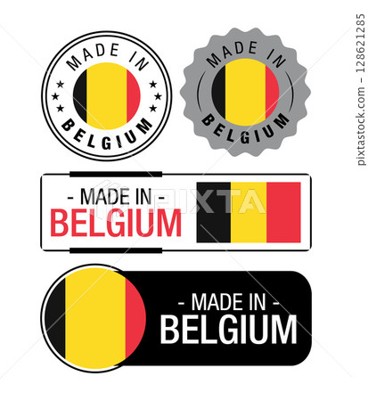 Set of Made in Belgium labels, logo, Belgium flag, Belgium Product Emblem. Vector illustration 128621285