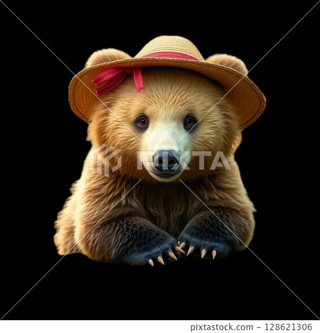 Bear wearing a straw hat 128621306