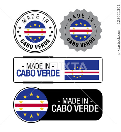 Set of Made in Cabo Verde labels, logo, Cabo Verde flag, Cabo Verde Product Emblem. Vector illustration 128621391