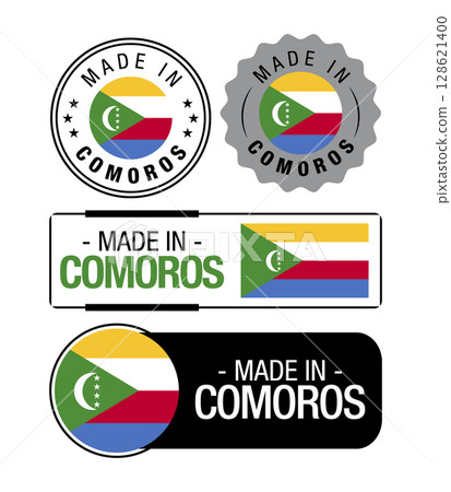 Set of Made in Comoros labels, logo, Comoros flag, Comoros Product Emblem. Vector illustration 128621400