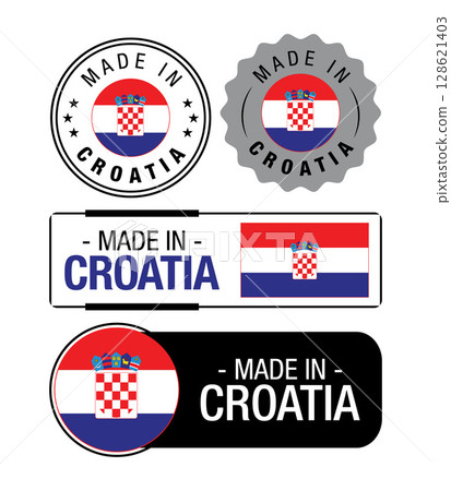 Set of Made in Croatia labels, logo, Croatia flag, Croatia Product Emblem. Vector illustration 128621403
