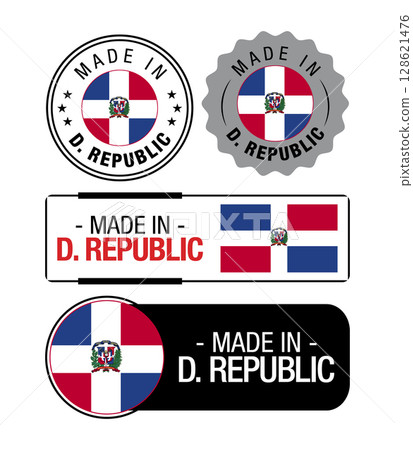Set of Made in Dominican Republic labels, logo, Dominican Republic flag, Dominican Republic Product Emblem. Vector illustration Set of Made in Dominican Republic labels, logo, Dominican Republic flag, Dominican Republic Product Emblem. Vector illustration 128621476