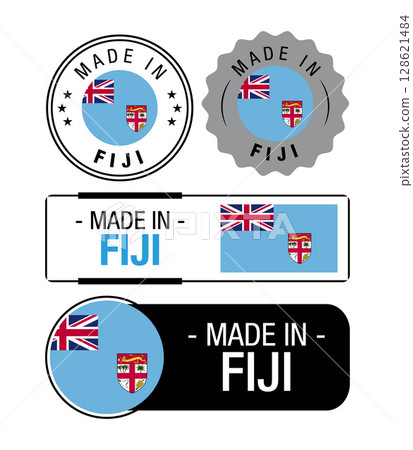 Set of Made in Fiji labels, logo, Fiji flag, Fiji Product Emblem. Vector illustration Set of Made in Fiji labels, logo, Fiji flag, Fiji Product Emblem. Vector illustration 128621484