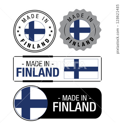Set of Made in Finland labels, logo, Finland flag, Finland Product Emblem. Vector illustration Set of Made in Finland labels, logo, Finland flag, Finland Product Emblem. Vector illustration 128621485