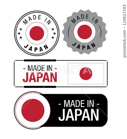 Set of Made in Japan labels, logo, Japan flag, Japan Product Emblem. Vector illustration 128621583