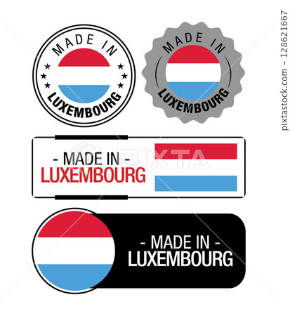 Set of Made in Luxembourg labels, logo, Luxembourg flag, Luxembourg Product Emblem. Vector illustration 128621667
