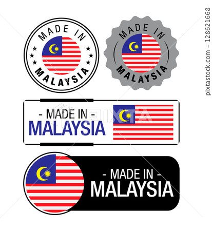 Set of Made in Malaysia labels, logo, Malaysia flag, Malaysia Product Emblem. Vector illustration 128621668