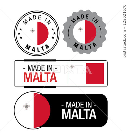 Set of Made in Malta labels, logo, Malta flag, Malta Product Emblem. Vector illustration Set of Made in Malta labels, logo, Malta flag, Malta Product Emblem. Vector illustration 128621670