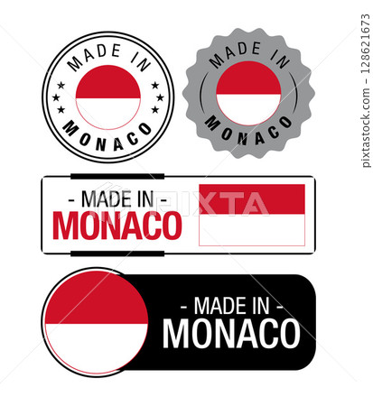 Set of Made in Monaco labels, logo, Monaco flag, Monaco Product Emblem. Vector illustration Set of Made in Monaco labels, logo, Monaco flag, Monaco Product Emblem. Vector illustration 128621673