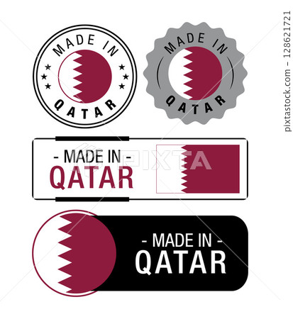 Set of Made in Qatar labels, logo, Qatar flag, Qatar Product Emblem. Vector illustration 128621721