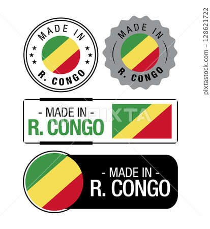Set of Made in Republic of Congo labels, logo, Congo flag, Congo Product Emblem. Vector illustration Set of Made in Republic of Congo labels, logo, Congo flag, Congo Product Emblem. Vector illustration 128621722
