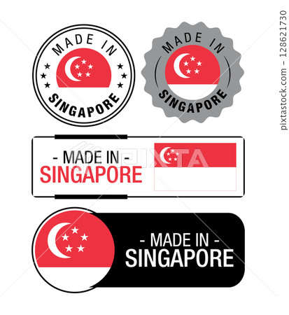 Set of Made in Singapore labels, logo, Singapore flag, Singapore Product Emblem. Vector illustration Set of Made in Singapore labels, logo, Singapore flag, Singapore Product Emblem. Vector illustration 128621730