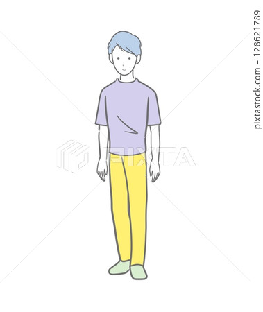 Color illustration of a man in a T-shirt, front view 128621789