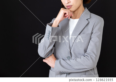 Worried middle-aged business woman Worried middle-aged business woman 128621935