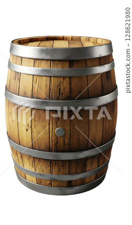 wooden barrel isolated on white background 128621980