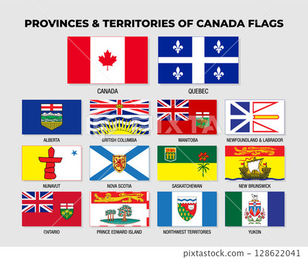 Canada Provinces and Territories Flags Collection Design Template. Provinces Flag of Canada 128622041