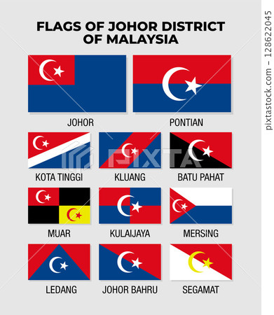 Malaysia State Flags Johor District Collection Design Template. States Flag of Malaysia Malaysia State Flags Johor District Collection Design Template. States Flag of Malaysia 128622045