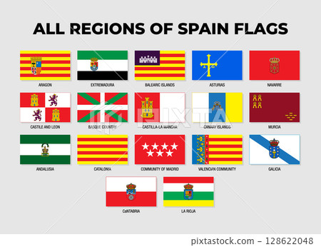 Spain Provinces And Regions Flags Collection Design Template. Provinces and Regions Flag of Spain Spain Provinces And Regions Flags Collection Design Template. Provinces and Regions Flag of Spain 128622048