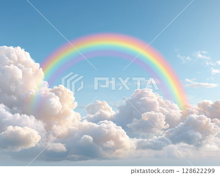 A fantastic skyscape of clouds and a rainbow that gives a sense of hope A fantastic skyscape of clouds and a rainbow that gives a sense of hope 128622299