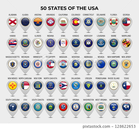 USA State Map Pointer or Marker With Flags Collection Design Template USA State Map Pointer or Marker With Flags Collection Design Template 128622653
