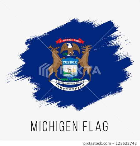 USA State Michigen Vector Flag Design Template. Michigen Flag for Independence Day. Grunge Michigen Flag USA State Michigen Vector Flag Design Template. Michigen Flag for Independence Day. Grunge Michigen Flag 128622748