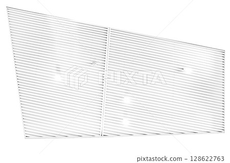 Ceiling with bright lights in a modern warehouse, shopping center building, office or commercial real estate object. Directional LED lights on rails under the ceiling Ceiling with bright lights in a modern warehouse, shopping center building, office or commercial real estate object. Directional LED lights on rails under the ceiling 128622763