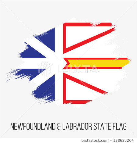 Canada Province NewFoundland and Labrabor Vector Flag Design Template. NewFoundland and Labrabor Flag for Independence Day. Grunge NewFoundland and Labrabor Flag 128623204
