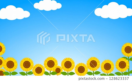 夏日天空與向日葵插畫風景5 128623337