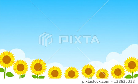 夏日天空與向日葵插畫風景4 夏日天空與向日葵插畫風景4 128623338