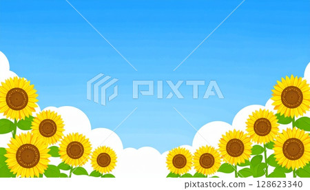 Summer sky and sunflower illustration landscape 3 128623340