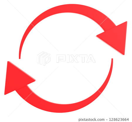 3D illustration of red arrows showing renew, reuse and recycle 3D illustration of red arrows showing renew, reuse and recycle 128623664