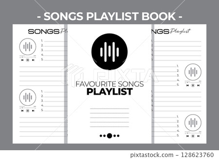 Printable Interior Pages KDP Songs Playlist Blank Book Vector Design Template 128623760