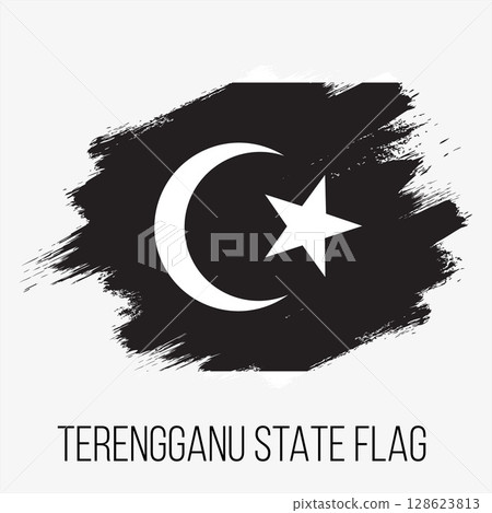 Malaysia State Terengganu Vector Flag Design Template. Terengganu Flag for Independence Day. Grunge Terengganu Flag 128623813